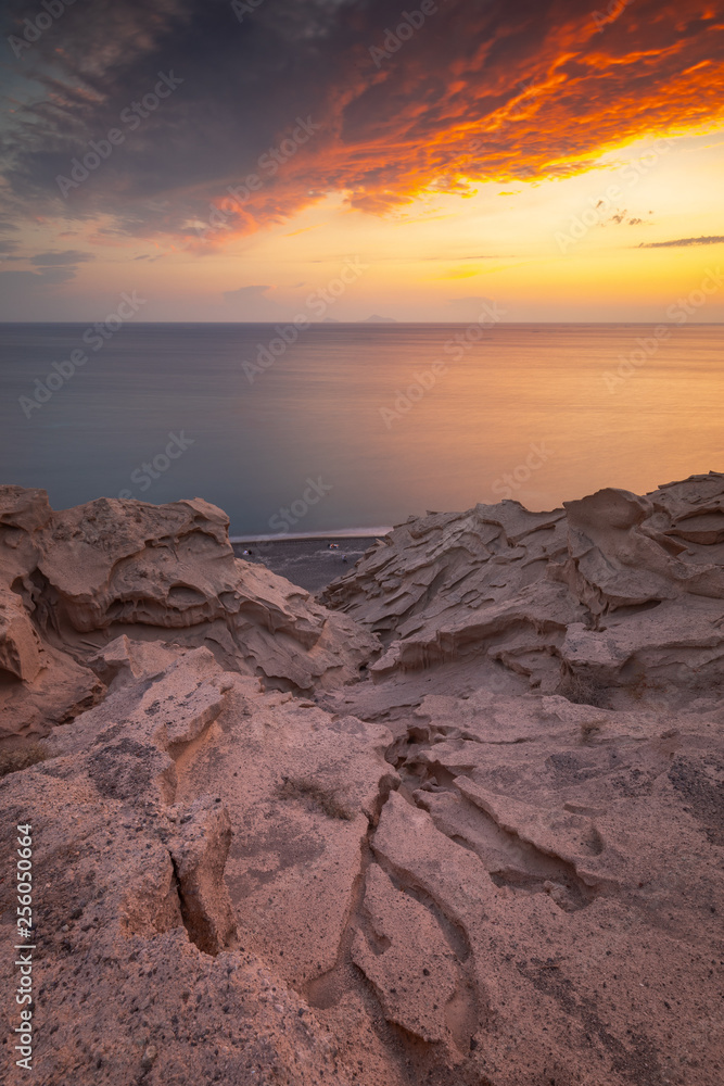 Santorini greece famous Oia in sunset time golden hour Santorini greece famous Oia in sunset time golden hour