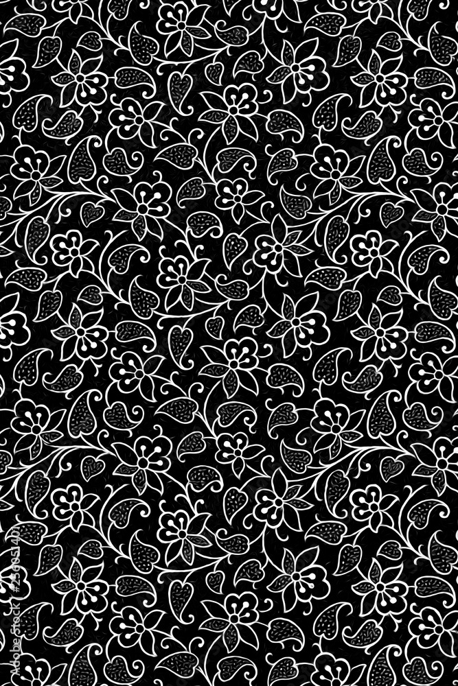 Vintage floral ornament. Background. Black and white.