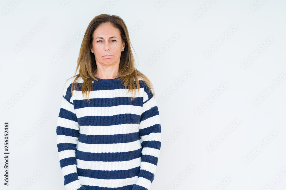 Beautiful middle age woman wearing navy sweater over isolated background depressed and worry for distress, crying angry and afraid. Sad expression. Beautiful middle age woman wearing navy sweater over isolated background depressed and worry for distress, crying angry and afraid. Sad expression.