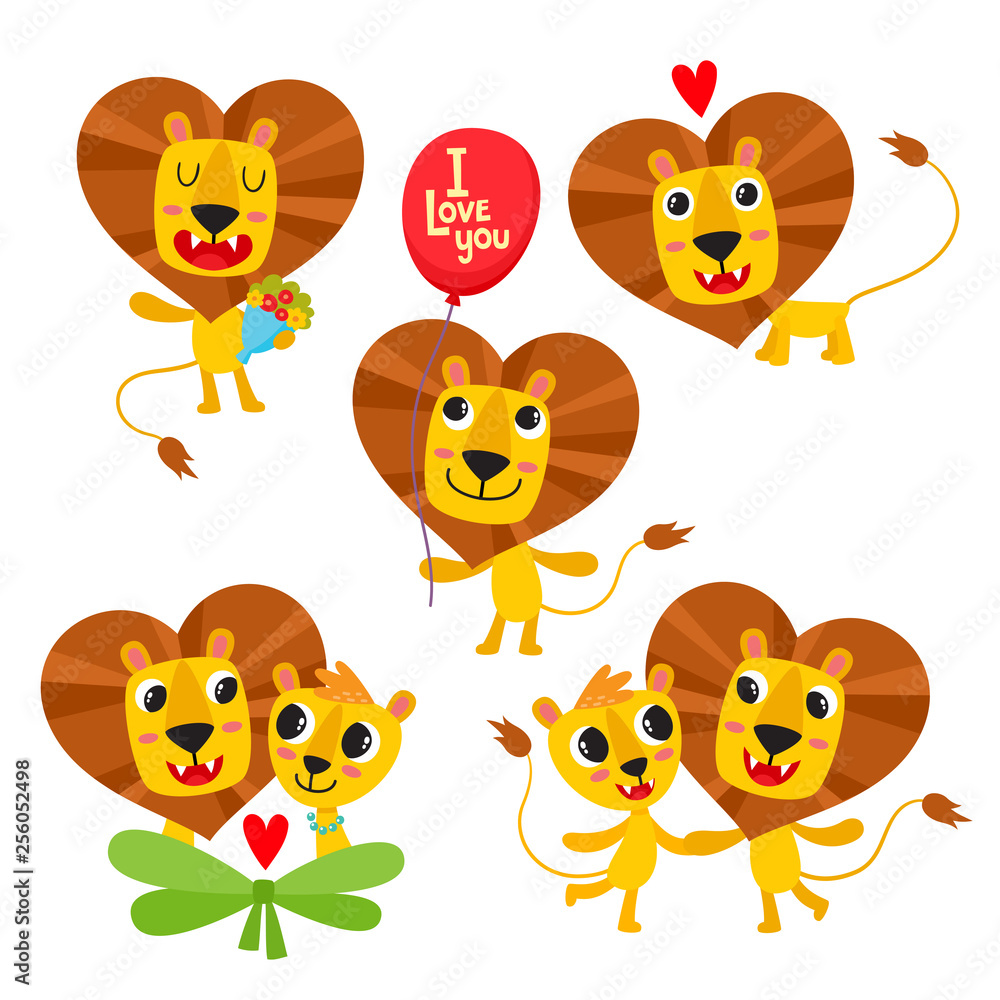 Obraz premium Vector set of lion isolated on white for Valentines day