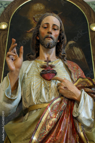 Obraz na plátne Sacred Heart of Jesus, altarpiece in the Parish Church of the Holy Cross in Zacr