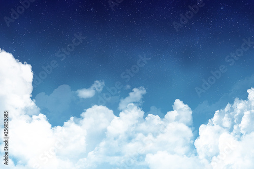 Panoramic view of dark cloudy skyscape at night with new month. Wallpaper or backdrop with copyspace. 