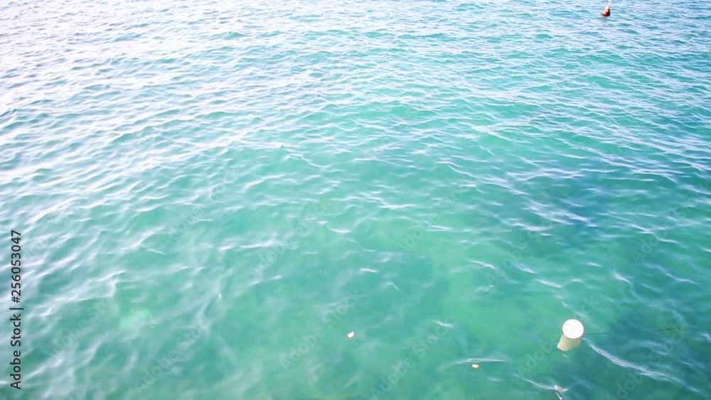 A balloon floats on the sea, and behind it a flock of fish A balloon floats on the sea, and behind it a flock of fish