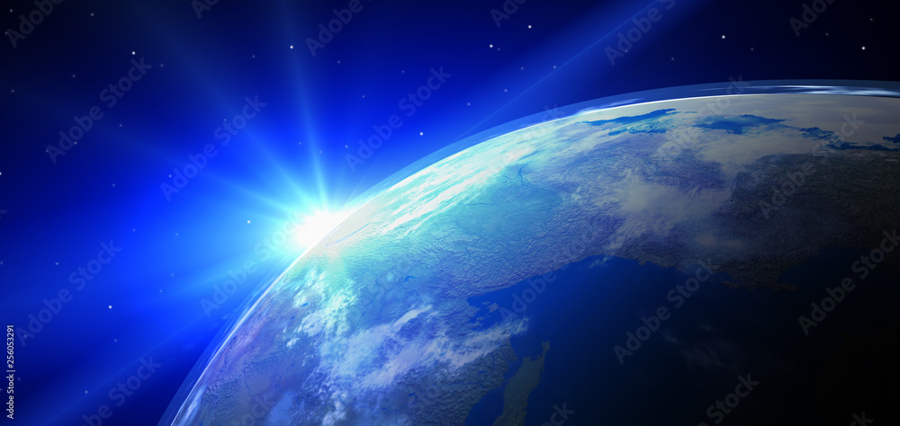 Earth from space during a sunrise 3D rendering elements of this image furnished by NASA
