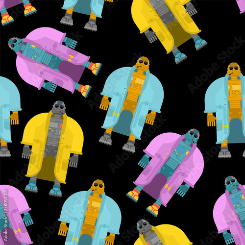 Robot in Coat pattern seamless. Cyborg topcoat background. Fashion robot Vector illustration