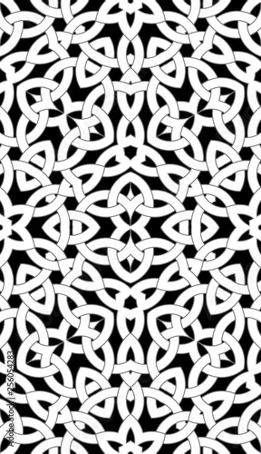 Fashionable seamless pattern with celtic knot ornament of black, gray, and white shades