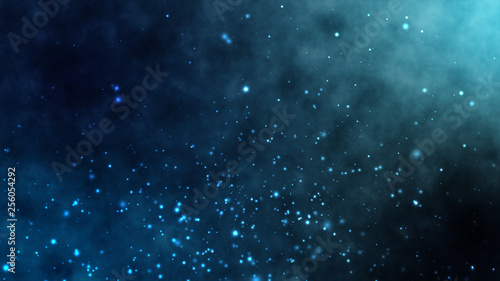 Under deep sea water moving particular cloud dust with fractal particle abstract background