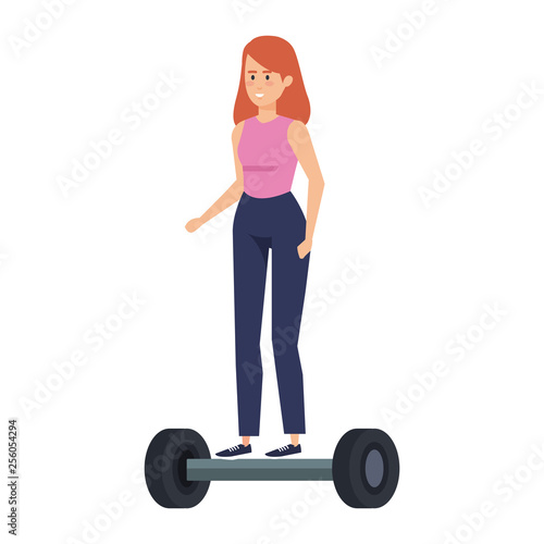 young woman in hoverboard electric