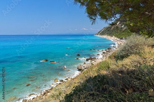 Seascape of Kokkinos Vrachos Beach with blue waters  Lefkada  Ionian Islands  Greece