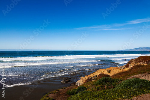 Blue Ocean And Sky Northern California With White Clouds