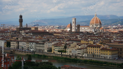 Beautiful cityscape skyline of Firenze (Florence), Italy, with the bridges over the river Arno in Tuscany