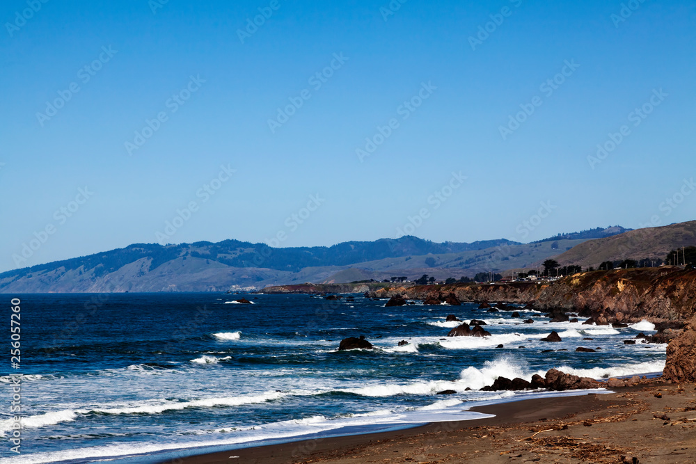 Coast Line Northern California Ocean Cliff And Hills Blue Sky