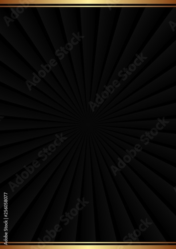 black background with light beams and golden border