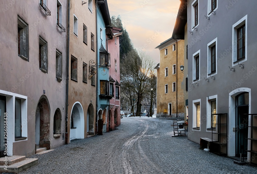 Rattenberg, Austria - january 2018: View of the picturesque town of Rattenberg in Austrian state of Tyrol near Innsbruck. It is the smallest town in the country.