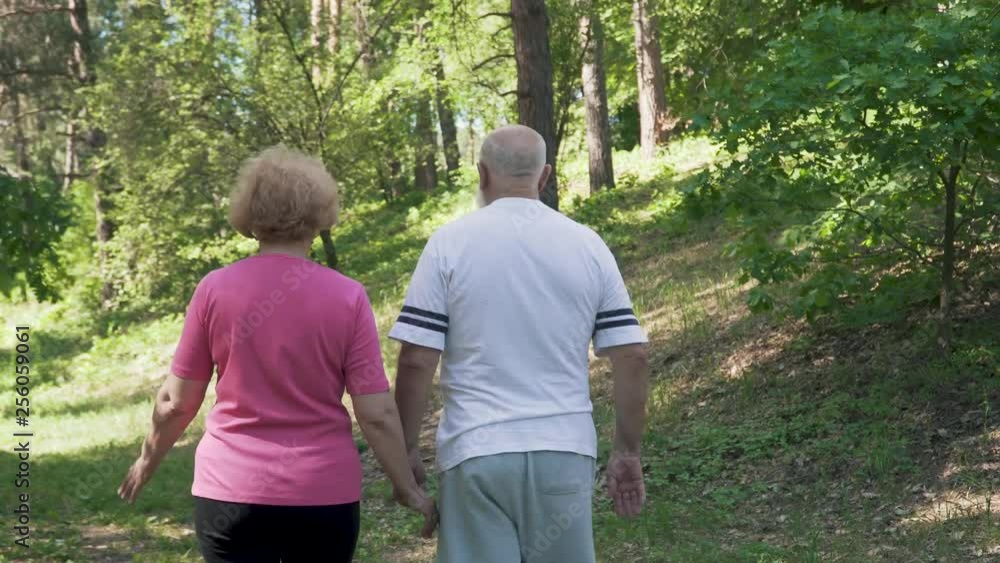 Senior woman walking with her husband in summer park Senior woman walking with her husband in summer park