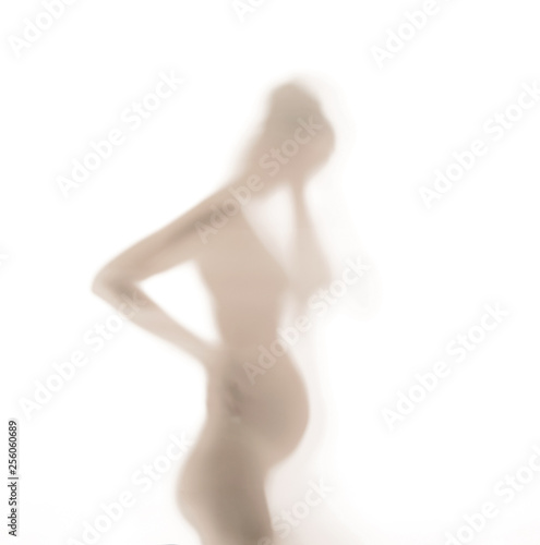 Silhouette of pregnant lady behind the glass wall