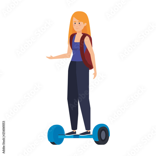 young woman in hoverboard electric