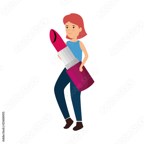 woman lifting lipstick makeup