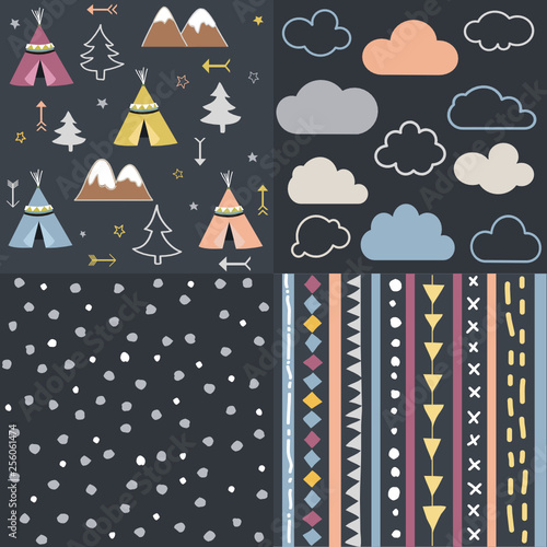 Wild & Free Teepees Trees Cloud pattern set