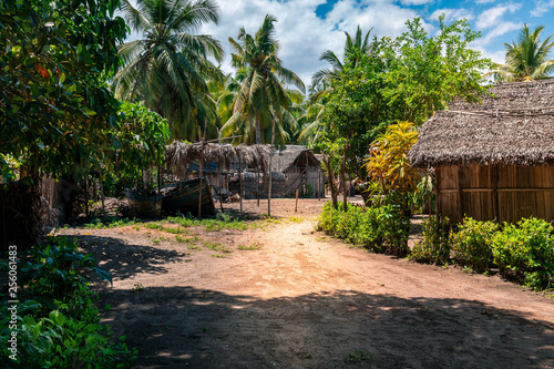 traditional African village, huts built with the traveller’s palm. Nosy-be, Madagascar photo