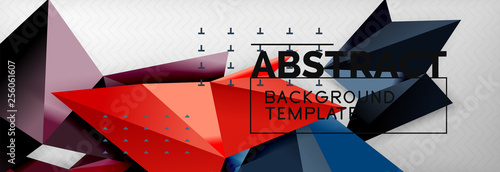 Mosaic triangular 3d shapes composition, geometric modern background. Triangles and polygons design