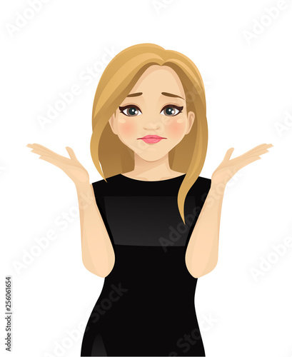 Frustrated elegant business woman gesture with hands vector illustration