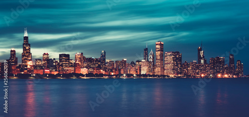 Panoramic view of Chicago by night, special photographic