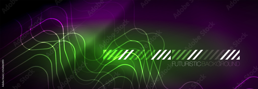 Glowing neon abstract lines, techno futuristic template
