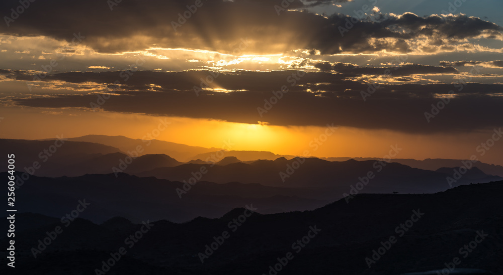 sunset in the highlands of Lalibela, Ethiopia