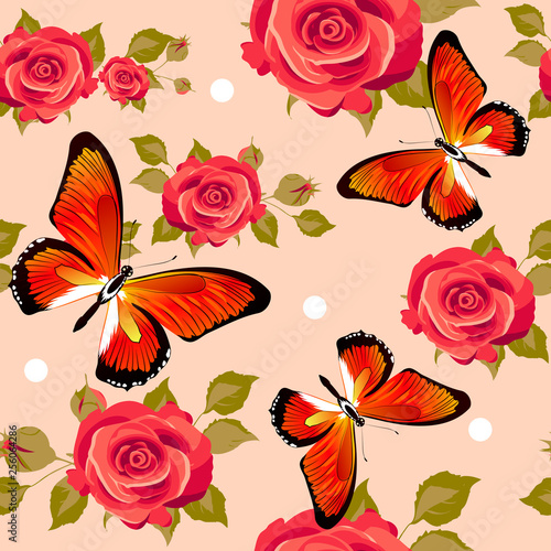 pattern beautiful roses and  butterflies set