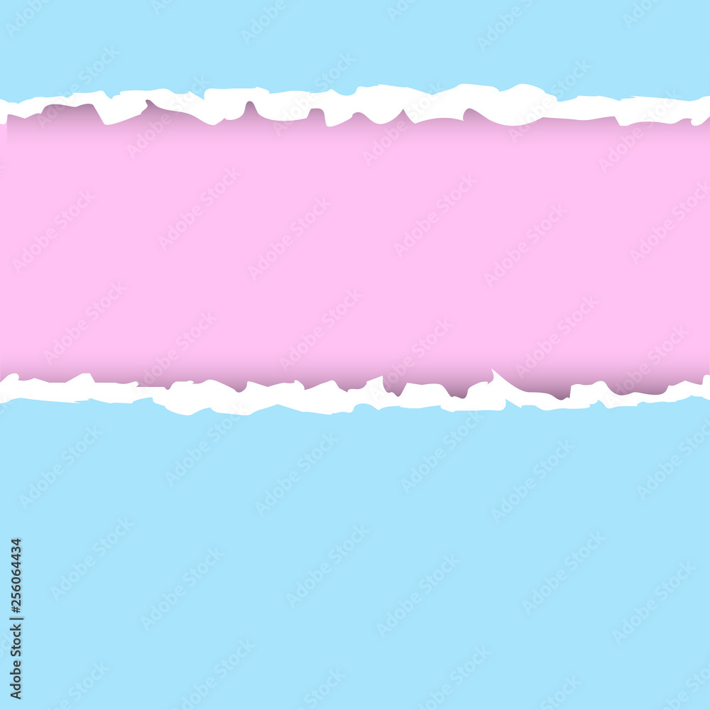 Pastel pink and blue texture of torn paper on top and bottom of the sheet. Preparation for lettering, cover, decoration, design, banners.