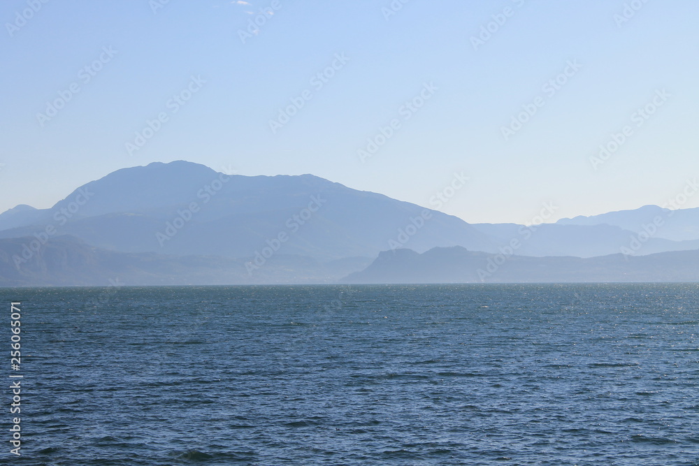 Lake Garda in the cold morning haze