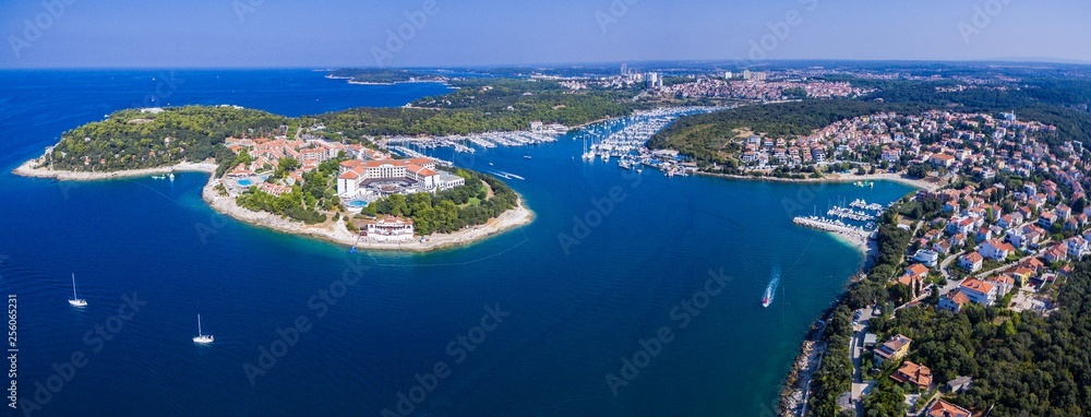 Aerial shot of Verudela bay near Pula Croatia