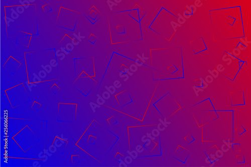 Bright red-blue vector illustration, which consists of squares of different sizes. Gradient design for your products: advertising, banners, posters, videos, etc... Creative geometric background.