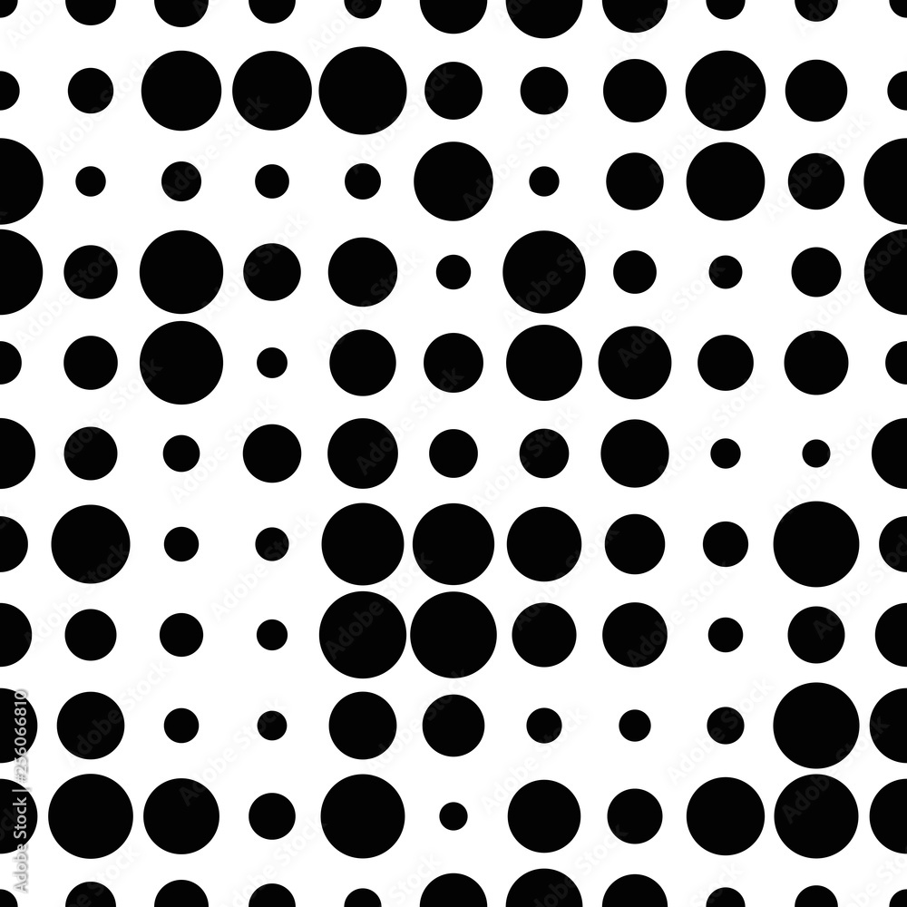 Black and white seamless pattern with grunge halftone dots. Dotted texture. Halftone dots background. Polka dot infinity. Abstract geometrical pattern of round shape.Screen print. Vector illustration Black and white seamless pattern with grunge halftone dots. Dotted texture. Halftone dots background. Polka dot infinity. Abstract geometrical pattern of round shape.Screen print. Vector illustration