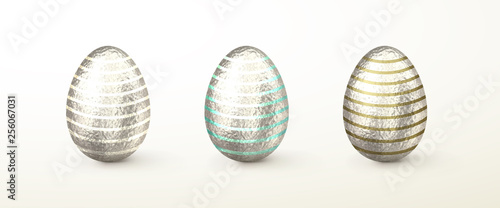 Set of realistic 3d vector silver Easter Eggs