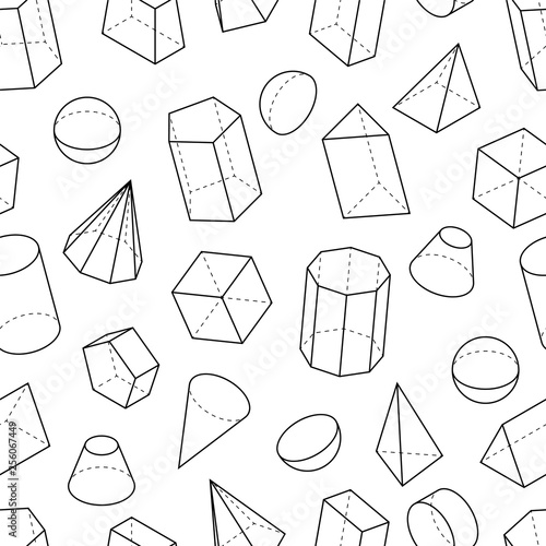 Geometric shapes seamless pattern. Isometric views. Vector background