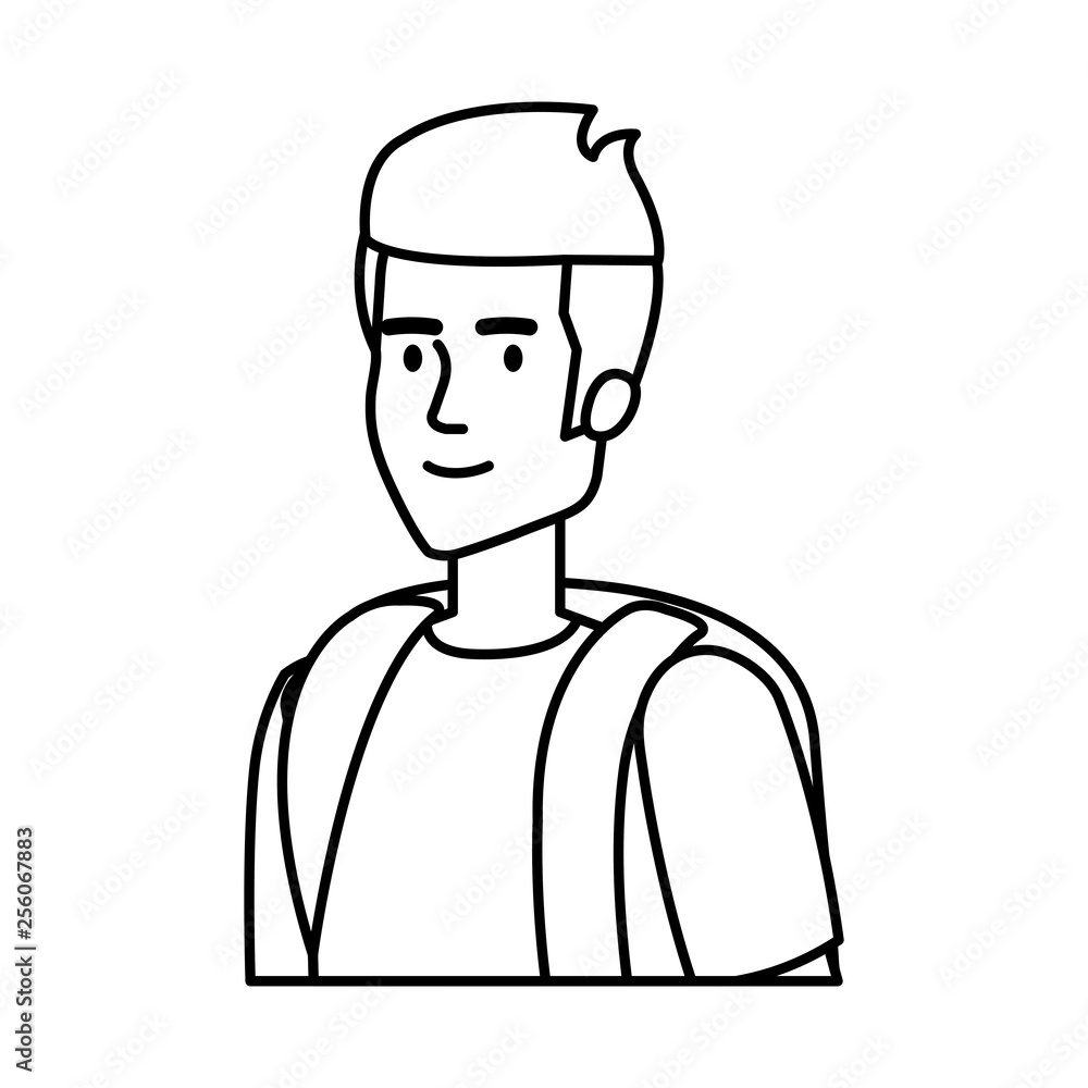 young man with travelbag avatar character