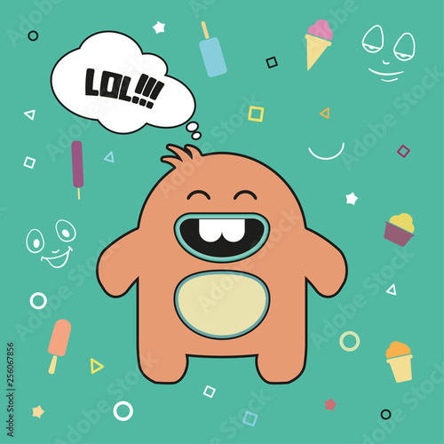 Cartoon monster. Vector Halloween furry monster. Laughing Monster