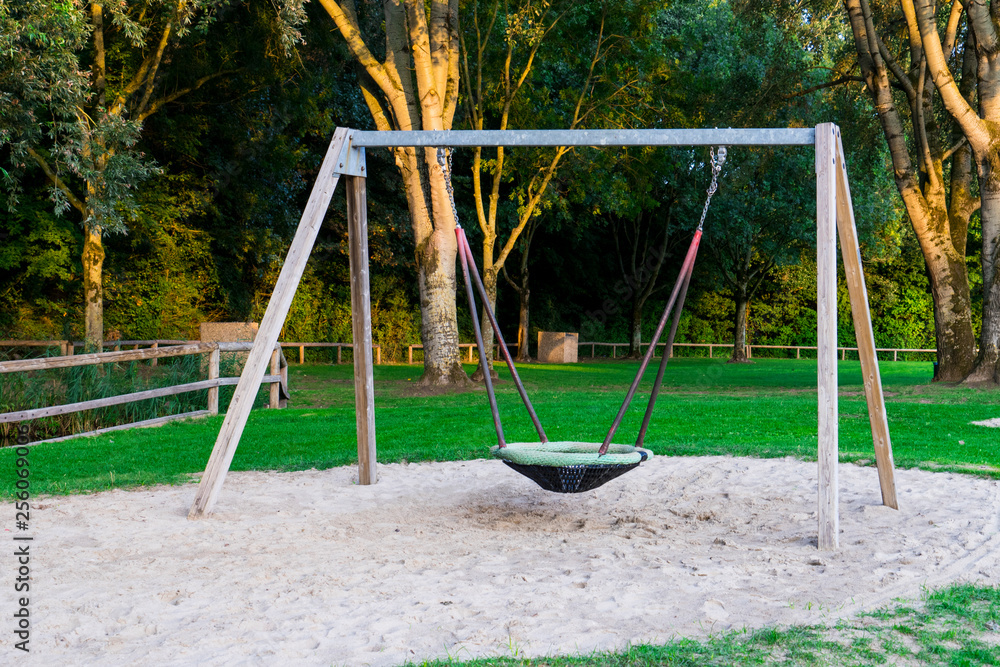 swip on empty playground, in national park Merwelanden, Dordrecht, The Netherlands