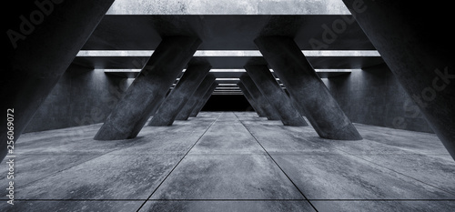 Triangle Columns Grunge Concrete Sci Fi Elegant Modern Futuristic Spaceship Underground Tunnel Hall Gallery Room Empty Space Tiled Floor Reflections Abstract Background Alien 3D Rendering