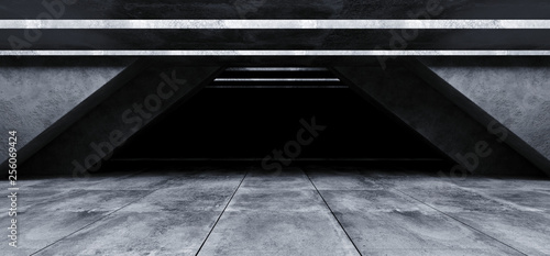 Triangle Grunge Concrete Sci Fi Elegant Modern Futuristic Spaceship Underground Tunnel Hall Gallery Room Empty Space Tiled Floor Reflections Abstract Background Alien 3D Rendering
