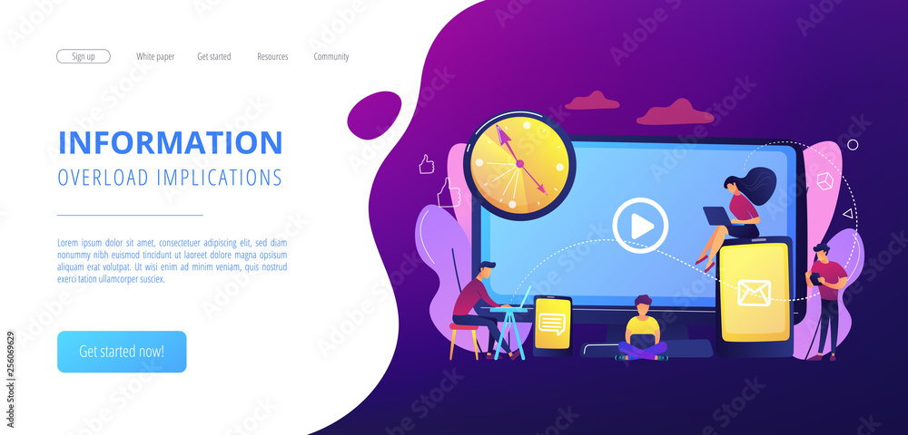 Screen addiction concept landing page. Screen addiction concept landing page.