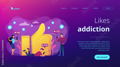 Likes addiction concept landing page.
