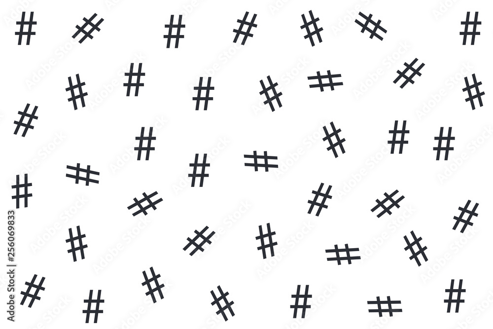  Sign hashtag on white background. Black and white pattern.