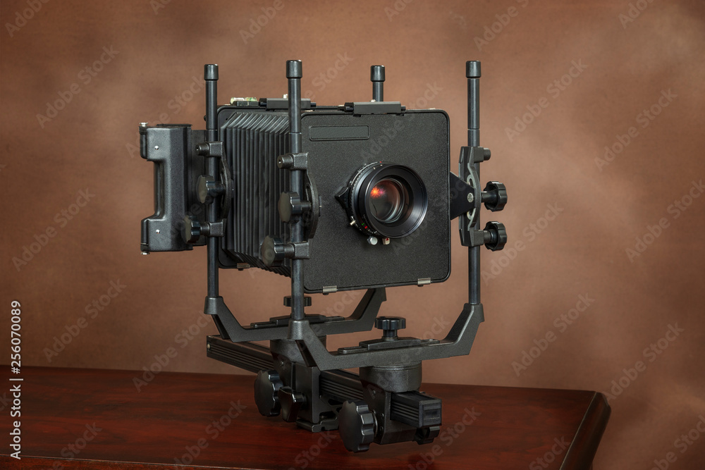 4x5 View Camera On Brown With Copy Space