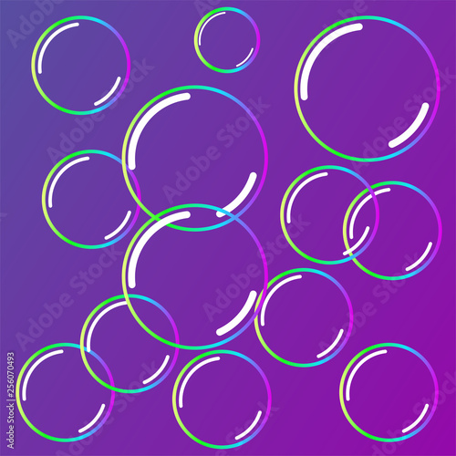Bubbles soap. Pink background. Neon style. Rainbow