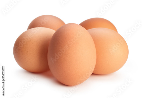 heap of chicken eggs isolated on white background