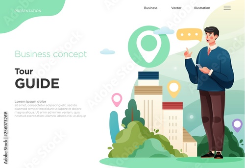 Presentation slide templates or landing pages for websites, or apps. Business concept illustrations. Modern flat style. Vector