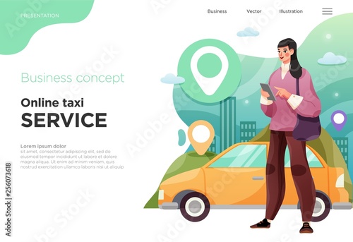 Presentation slide templates or landing pages for websites, or apps. Business concept illustrations. Modern flat style. Vector